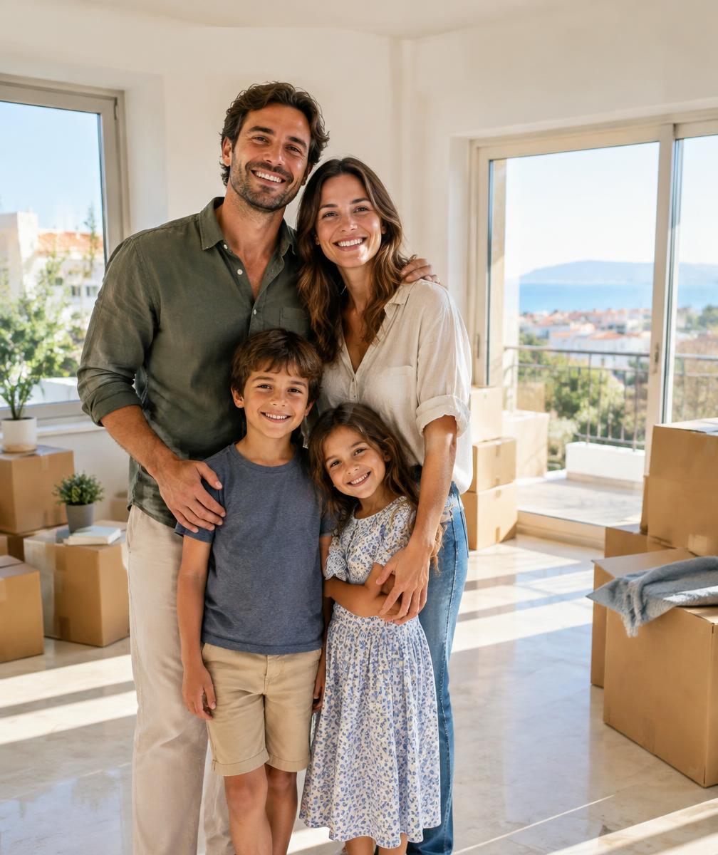 Familia en su nuevo hogar en España