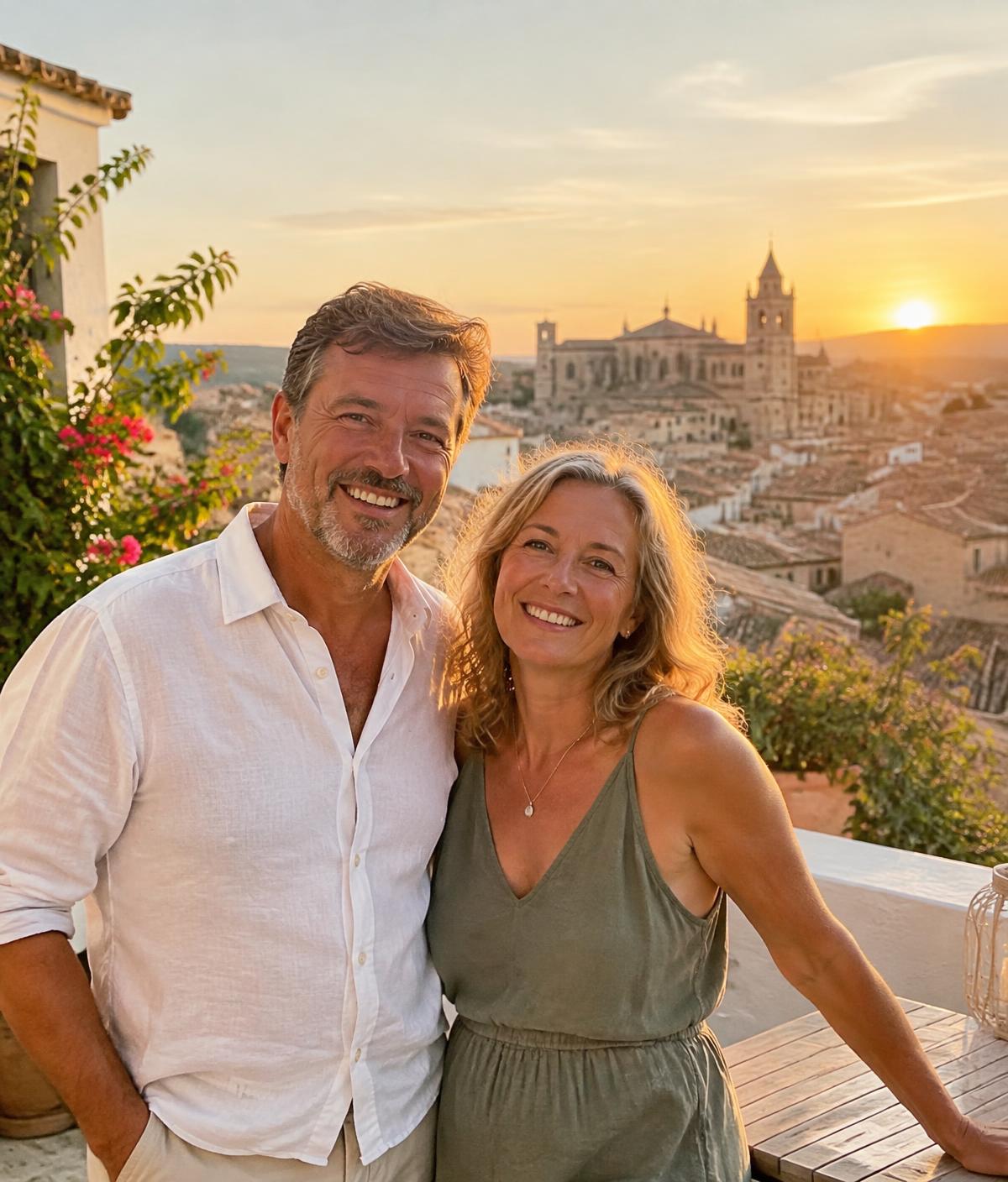 Pareja disfrutando de su nueva vida en España